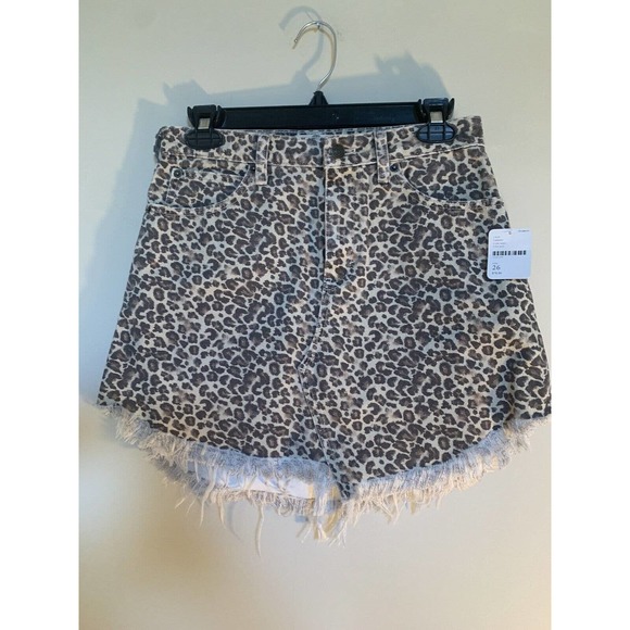 Free People Cotton Cheetah/Leopard Printed Bailey Denim Mini Skirt Size 26 New - Picture 4 of 12